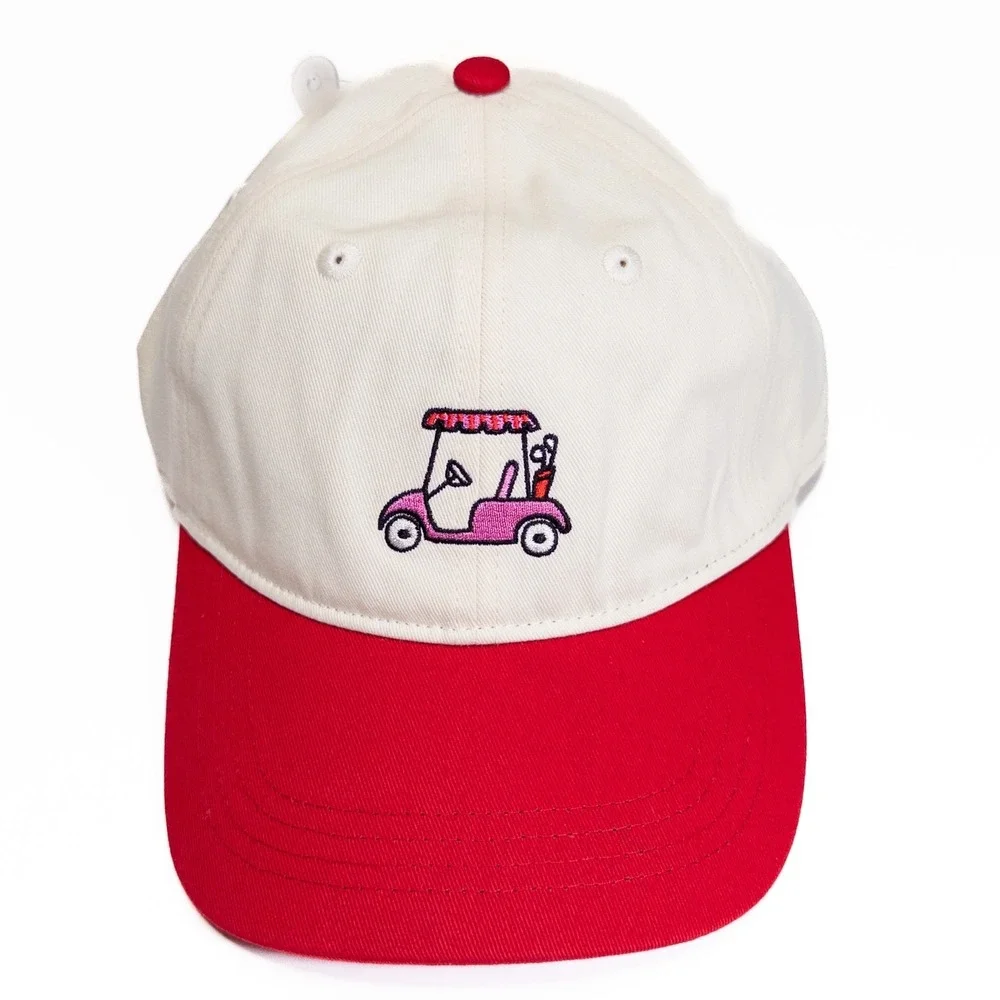 Frasier Sterling Sport Golf Cart Embroidered Dad Hat Cream Red‎